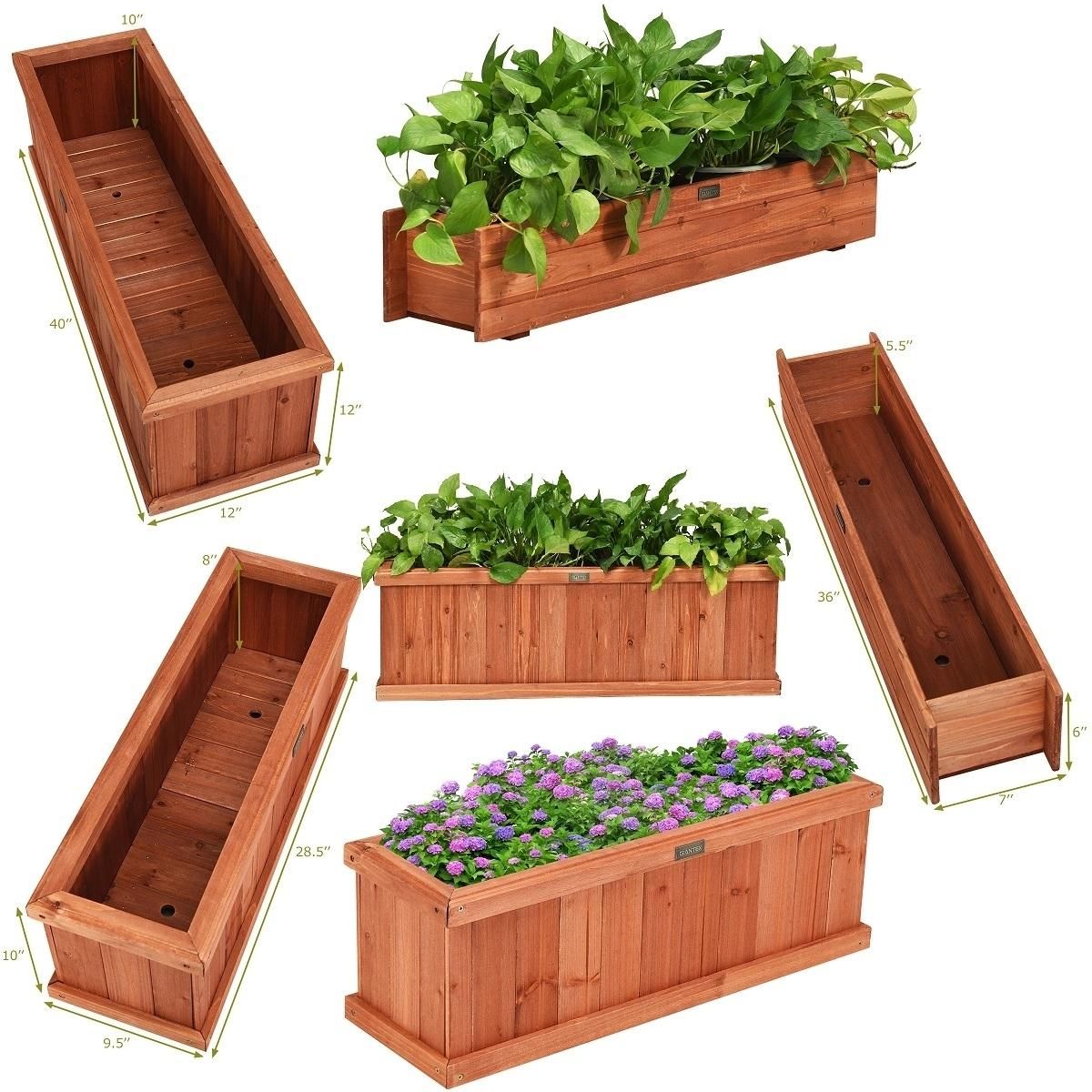 28/36/40 Inch Wooden Flower Planter Box Garden Yard Decorative Window Box Rectangular Size 40 Inch