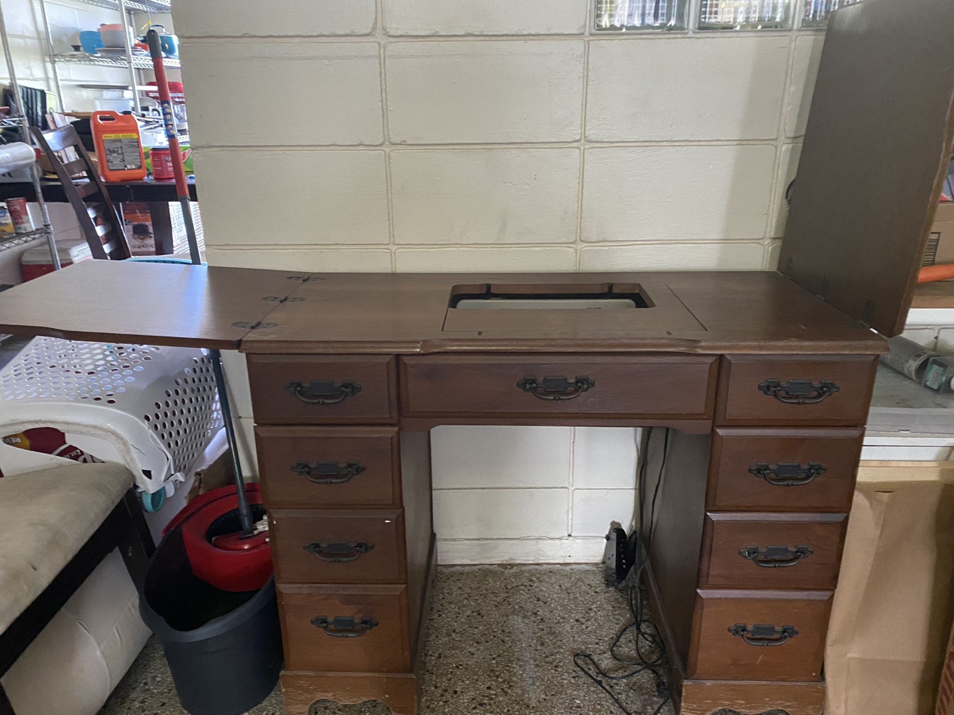 Antique Sewing Machine Table With Original Machine