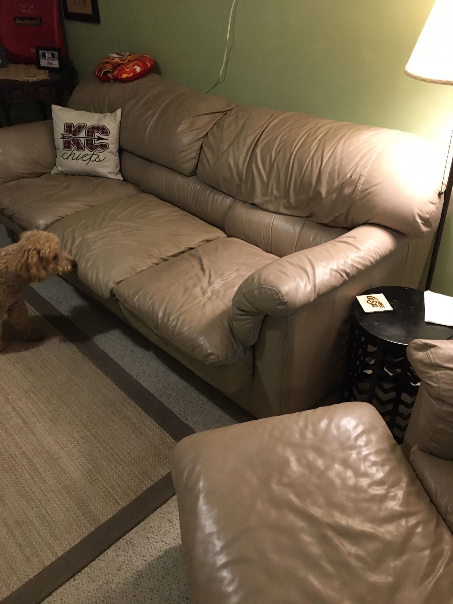 Sofa And Chair/w Ottoman all Soft Leather Beige