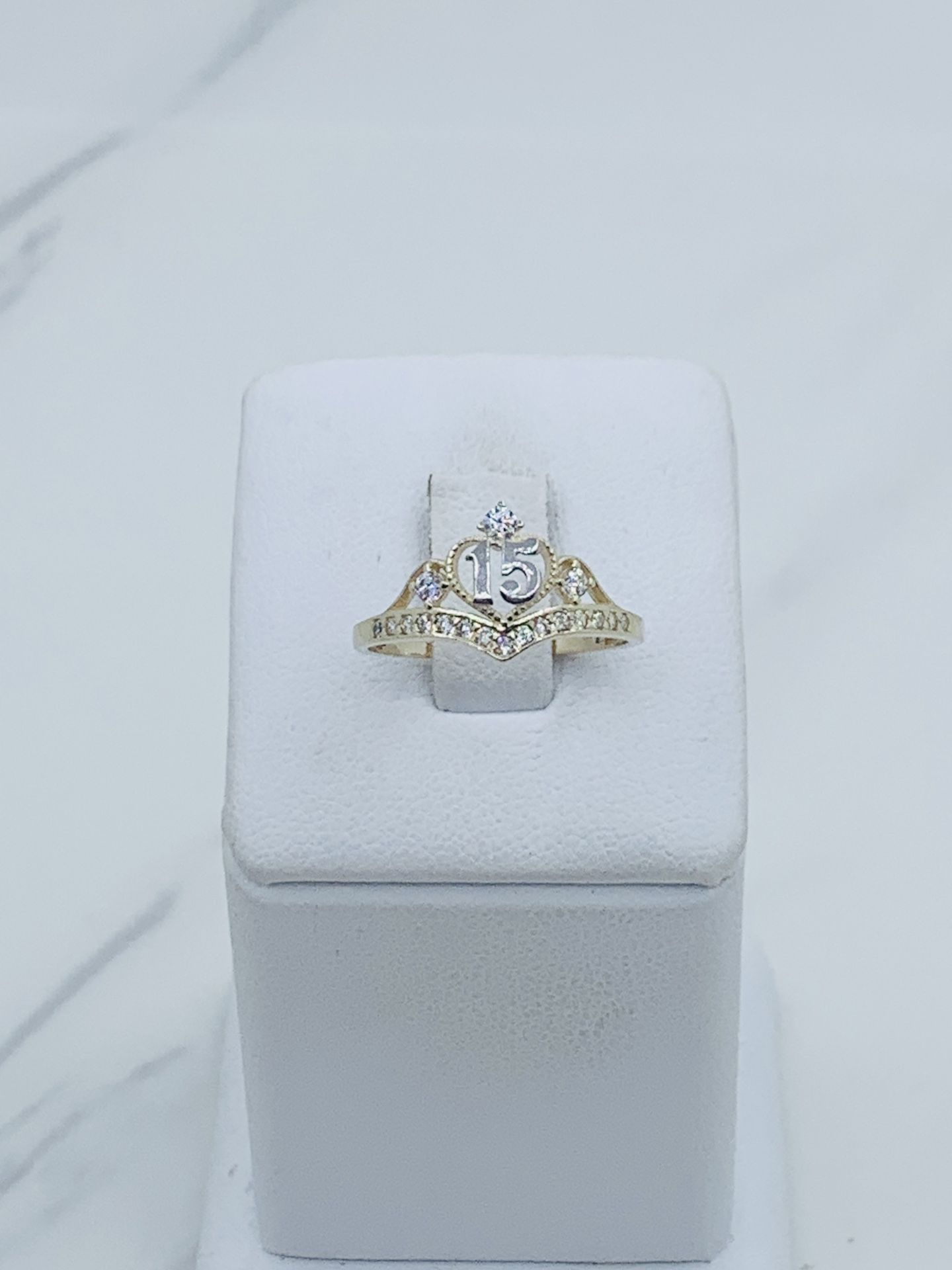 10k Gold Ring Sweet 15 Crown Tiara - Anillo En Oro De 10k Corona 