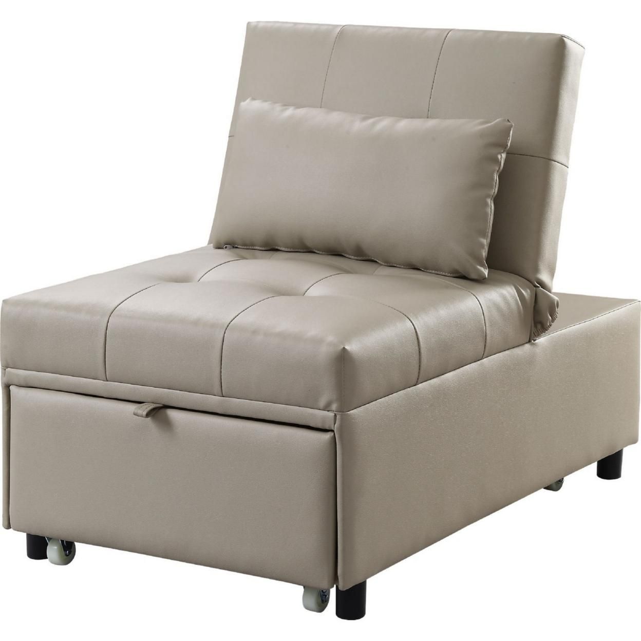 Sofa Bed with 1 Lumbar Pillow and Pull Out Sleeper, Beige, Saltoro Sherpi