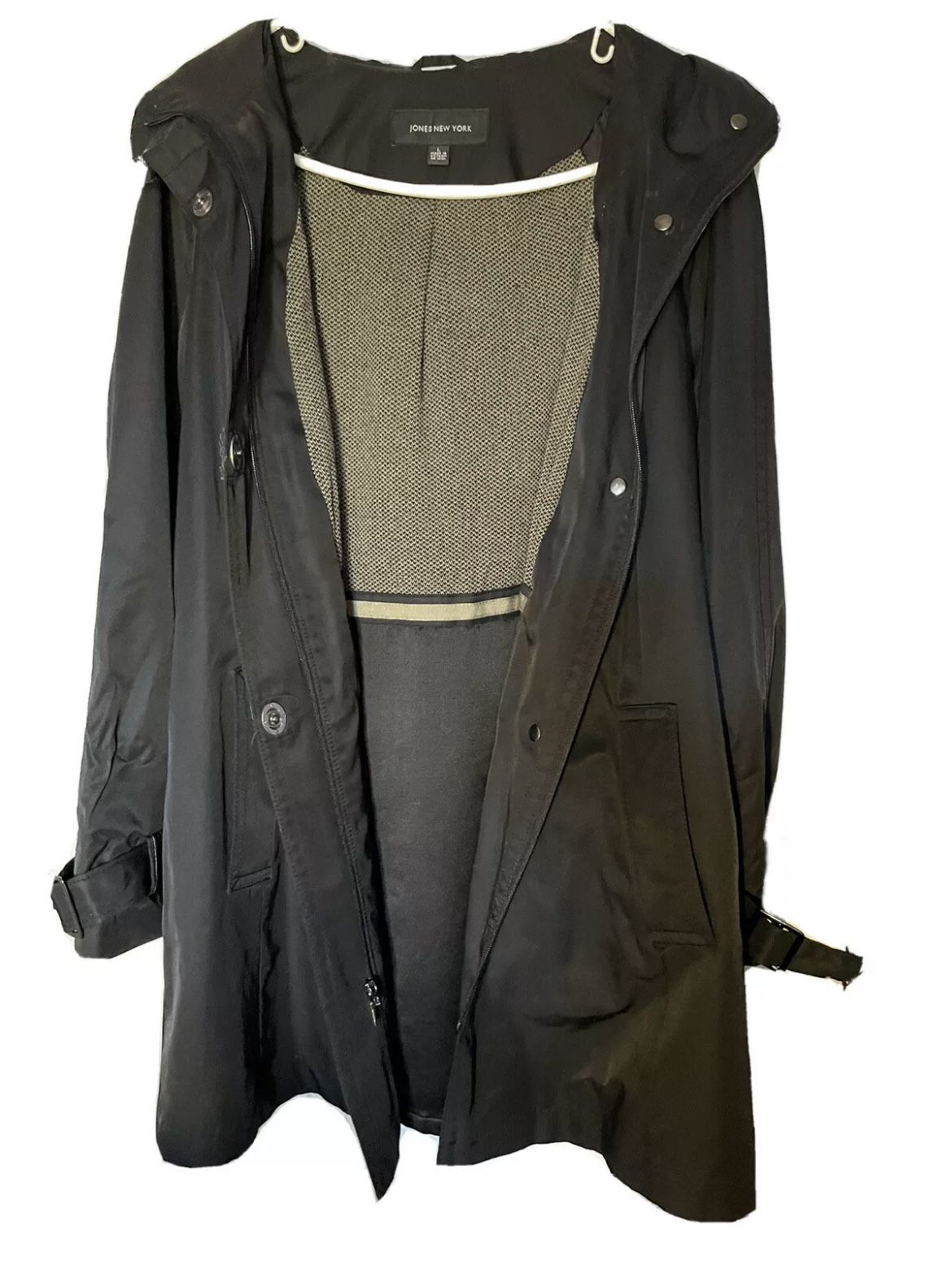 Jones New York Womens Rain Jacket Black Windbreaker Waterproof.