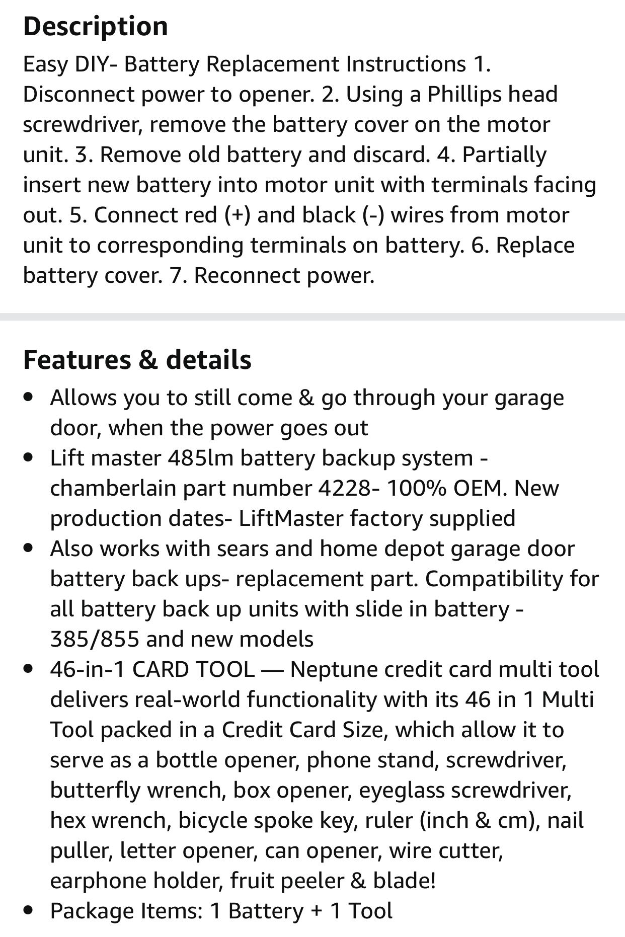 Lift Master Garage Door Battery