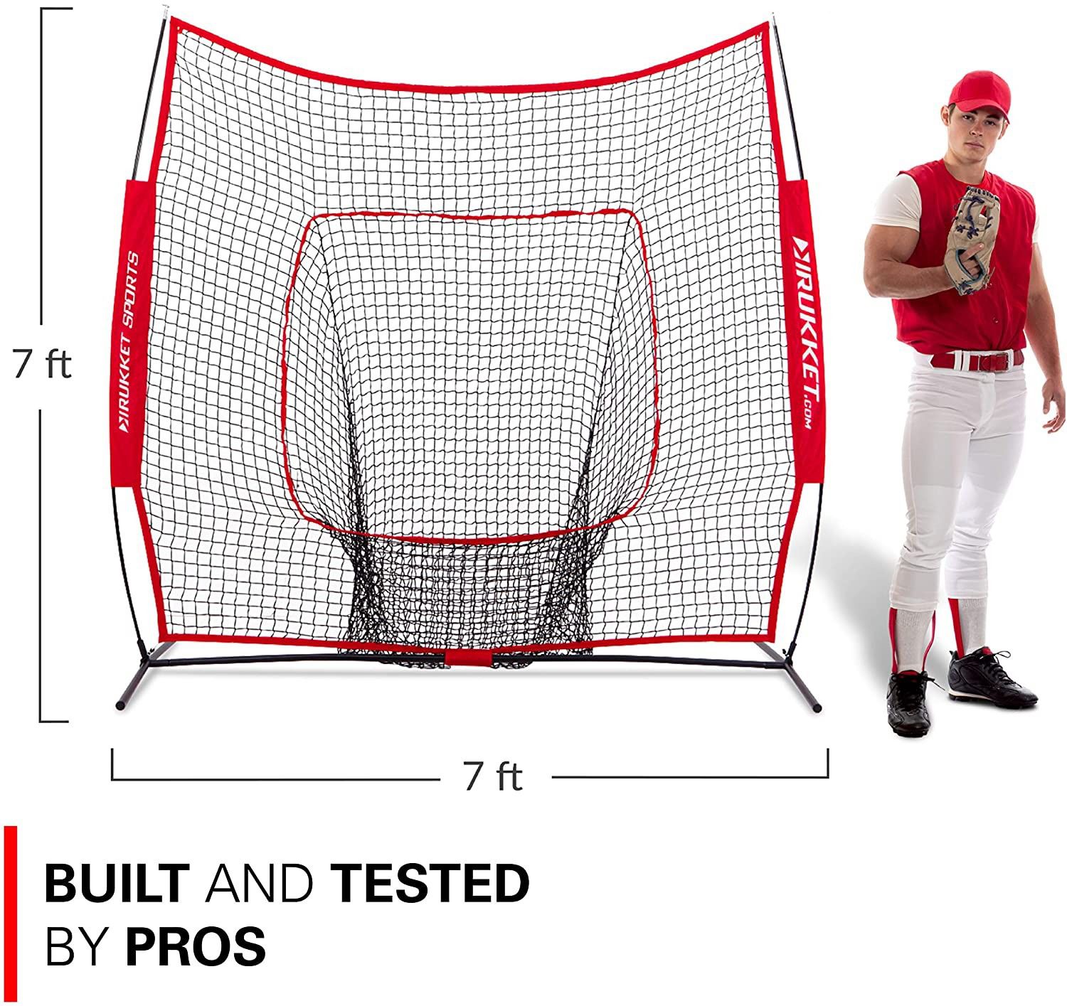 Rukket 7x7 Baseball & Softball Net, Practice Hitting, Pitching, Batting and Catching, Backstop Screen Equipment Training Aids, Includes Carry Bag (7x7