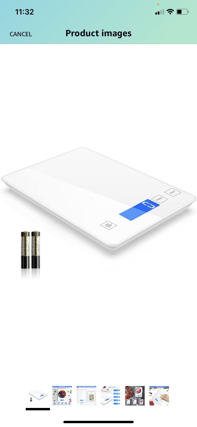 Nicewell Food Scale, 22lb Digital Kitchen White Scale Weight Grams and oz for Cooking Baking, 1g/0.1oz Precise Graduation,Tempered Glass Scale