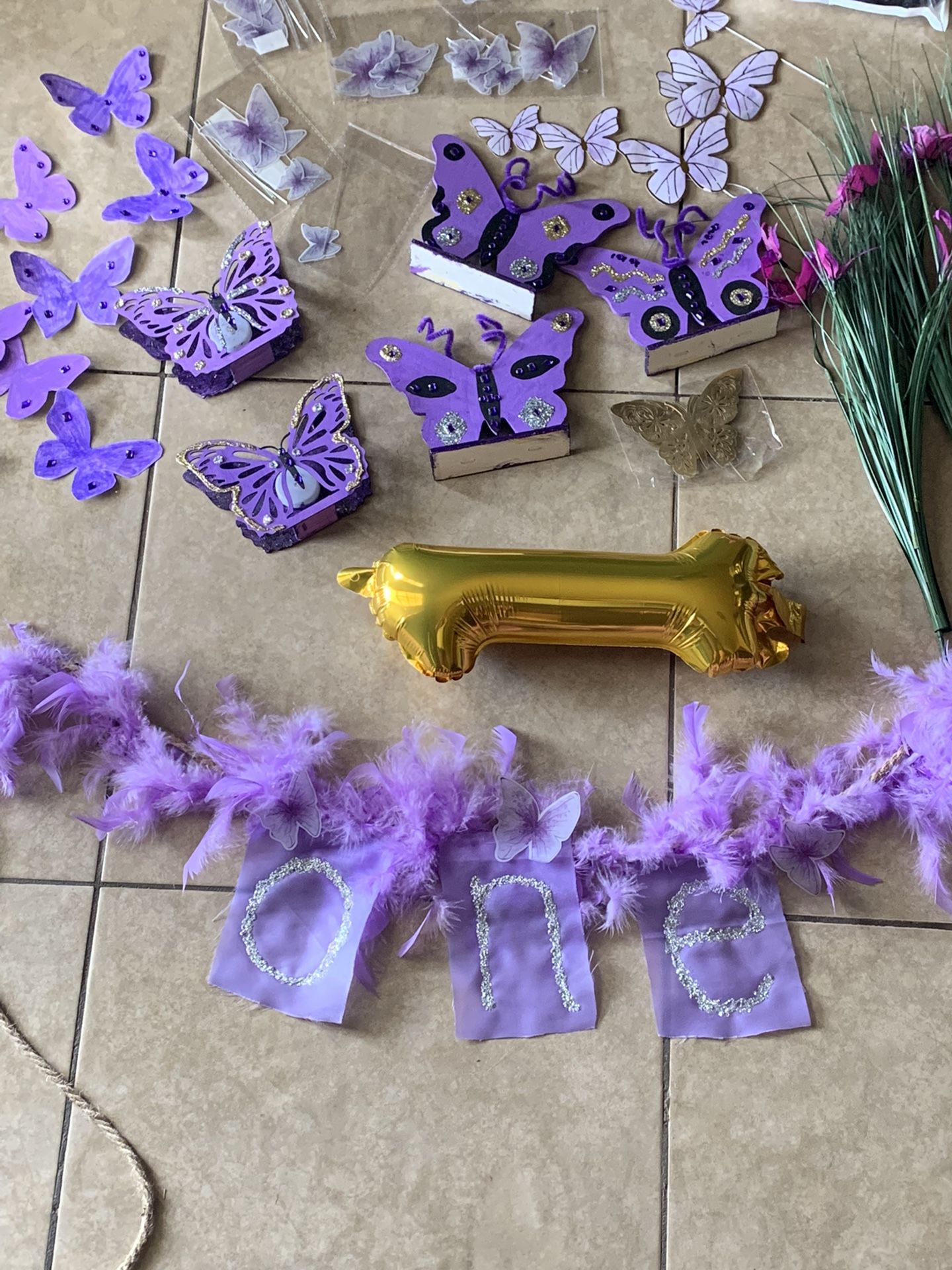 Purple Butterfly Party Decorations Number 1 Balloons