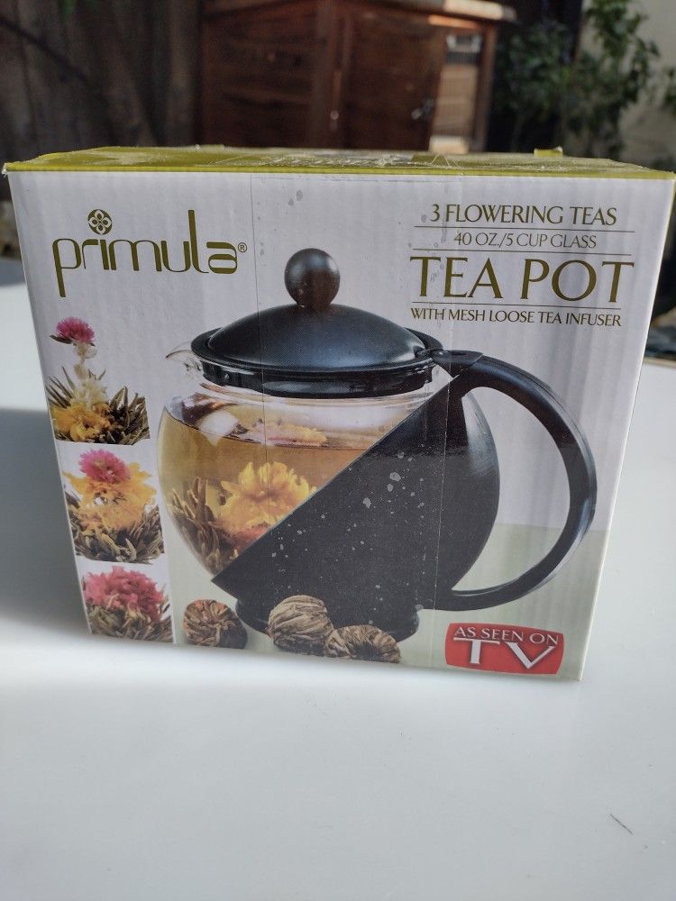 Primula Half Moon Teapot with Removable Infuser, Borosilicate Glass Tea Maker, Stainless Steel Filter, Dishwasher Safe, 40-Ounce, Never used.