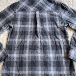 PrAna Grey Plaid Flannel Jersey Lined Long Sleeve Snap Shirt Pockets Women’s M Thumbnail