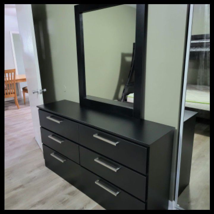 New Black Double Dresser And Mirror, Black Double Dresser With Mirror
