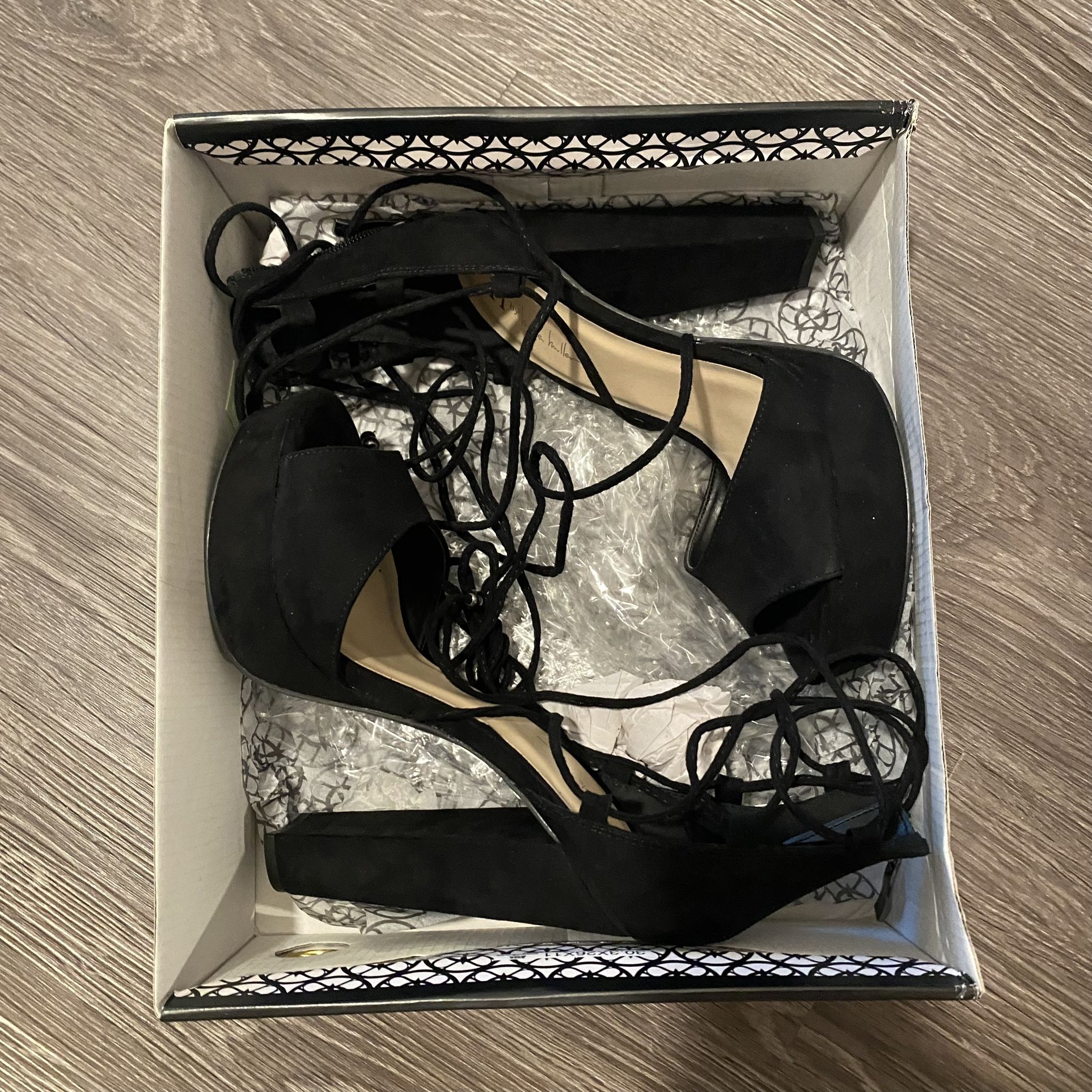 New Nicole Miller Lace Up Platform Heel Sandals Shoes Size 7.5