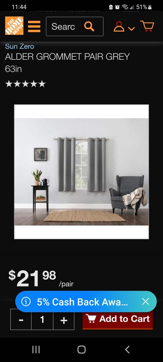 ALDER GROMMET PAIR GREY 63in