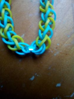 A yellow and blue rainbow loom bracelet for kids or teenagers handmade Thumbnail
