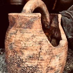 Rustic - modern vase pot  Hand made burned heavy pottery  H11xW7  Thumbnail