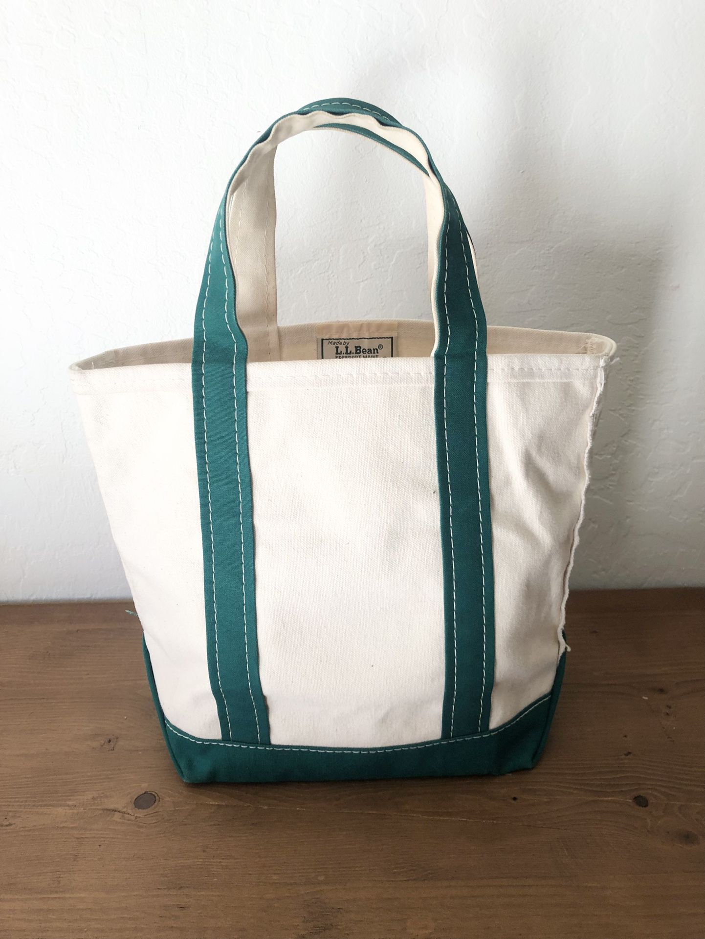 Vintage LL Bean Boat And Tote Small Canvas Bag Green White RARE SIZE & CONDITION.