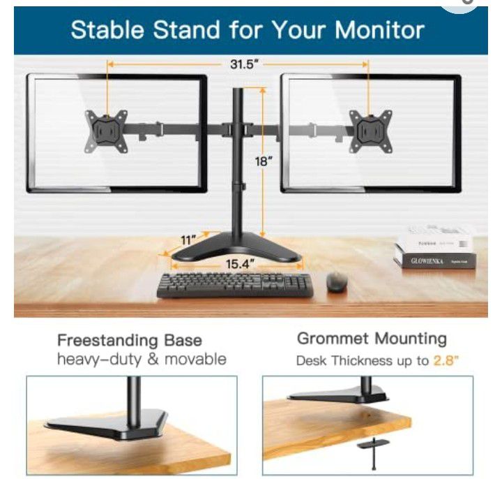 Dual Computer Monitor Stand Up To Two 32" Monitors
