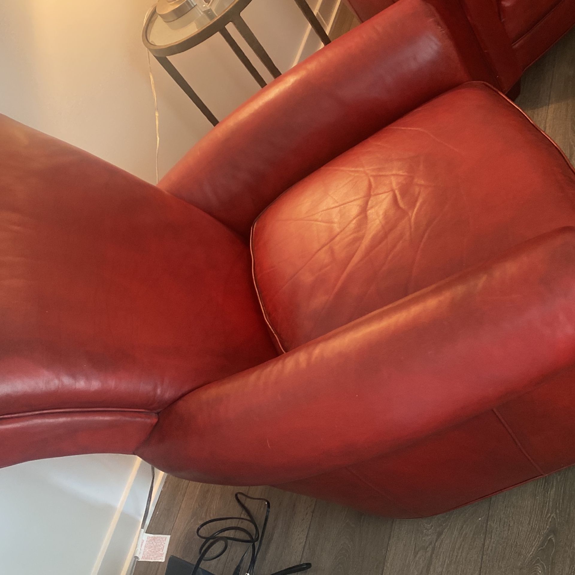 Crate and Barrel Red Leather Armchairs Set Of 2