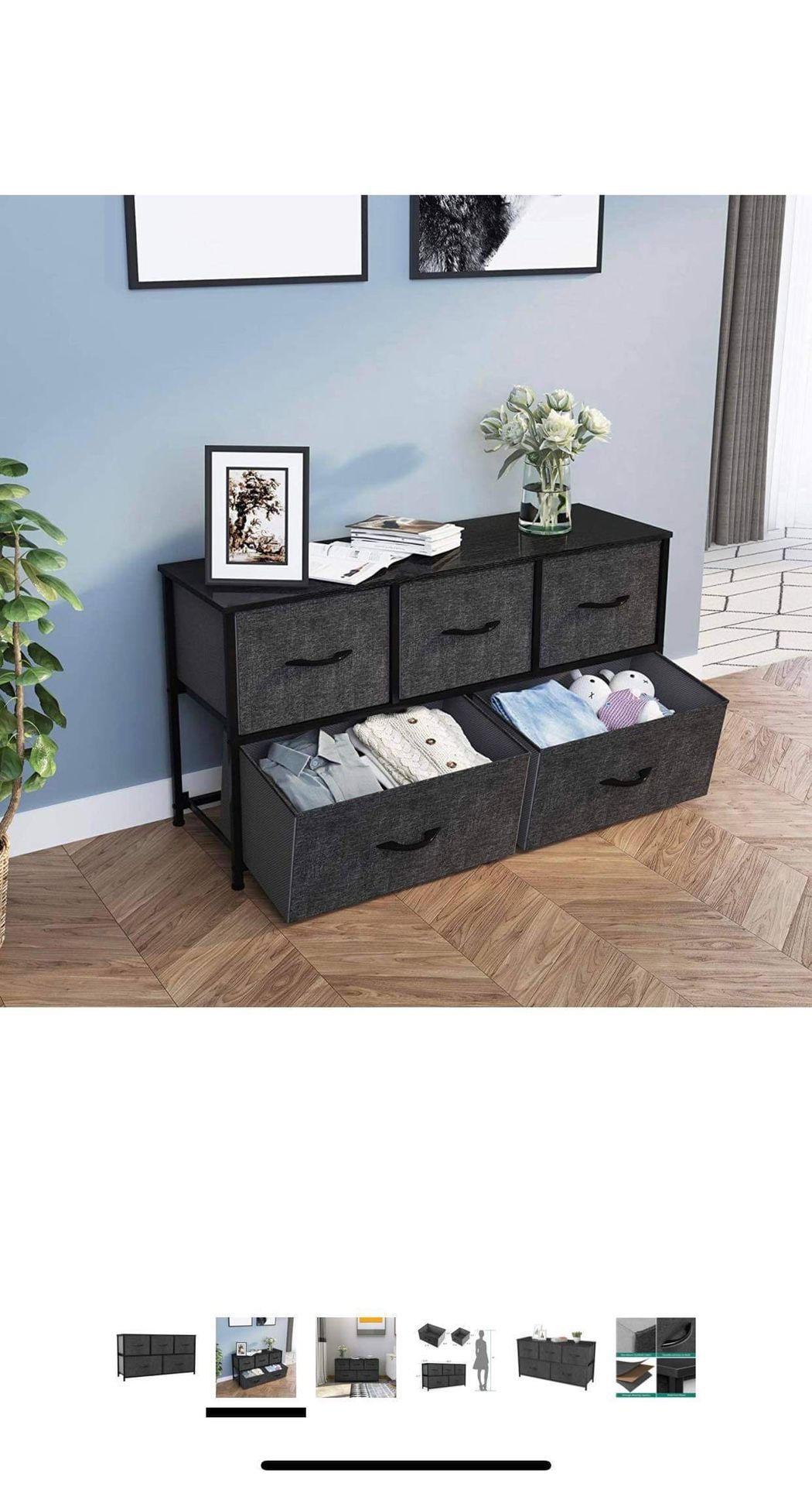 Wide Storage Tower with 5 Drawers - Fabric Dresser, Organizer Unit for Bedroom, Living Room, Closets & Nursery - Sturdy Steel Frame, Easy Pull Fabric 