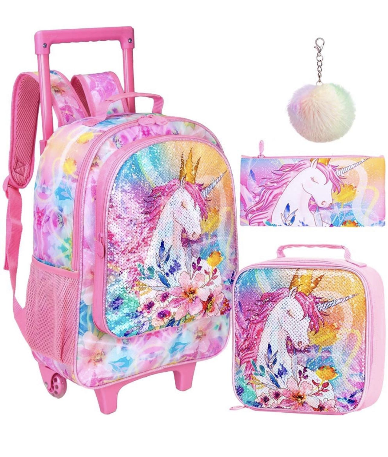Unicorn Rolling Backpack (4 Pieces) 