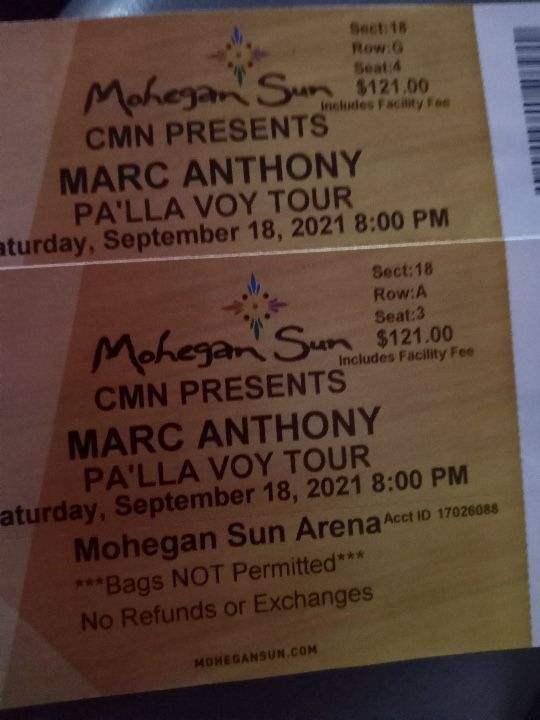 Marc Anthony Tickets @ Mohegan Sun today 9/18/2021