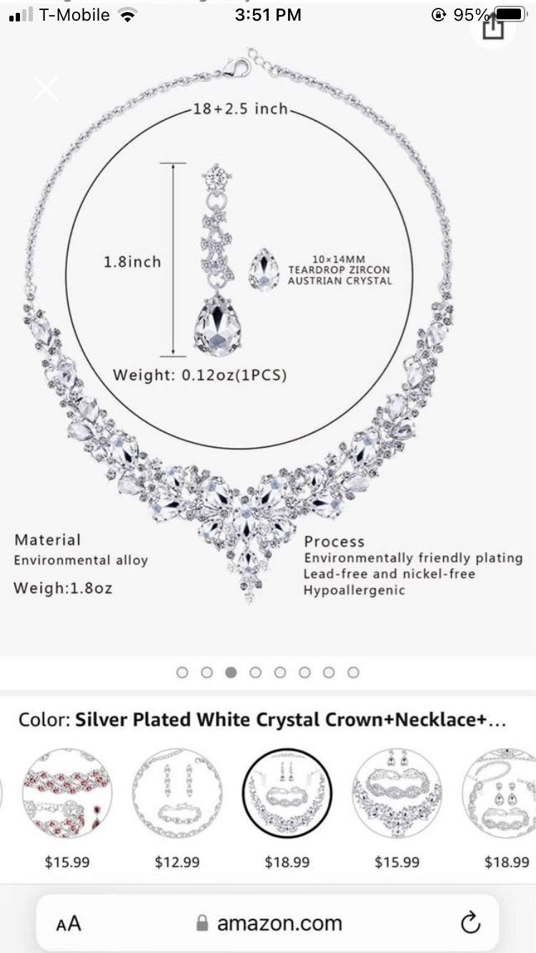 Women's Jewelry Set Rhinestone Crystal Bride Statement Choker Necklace Tiara Crown Link Bangle Brace