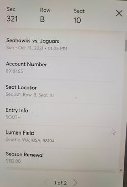 PRICE DROP Seahawks Vs Jacksonville Jaguars - 2nd Row (Row B) Toyota Fan Deck - $100  Thumbnail