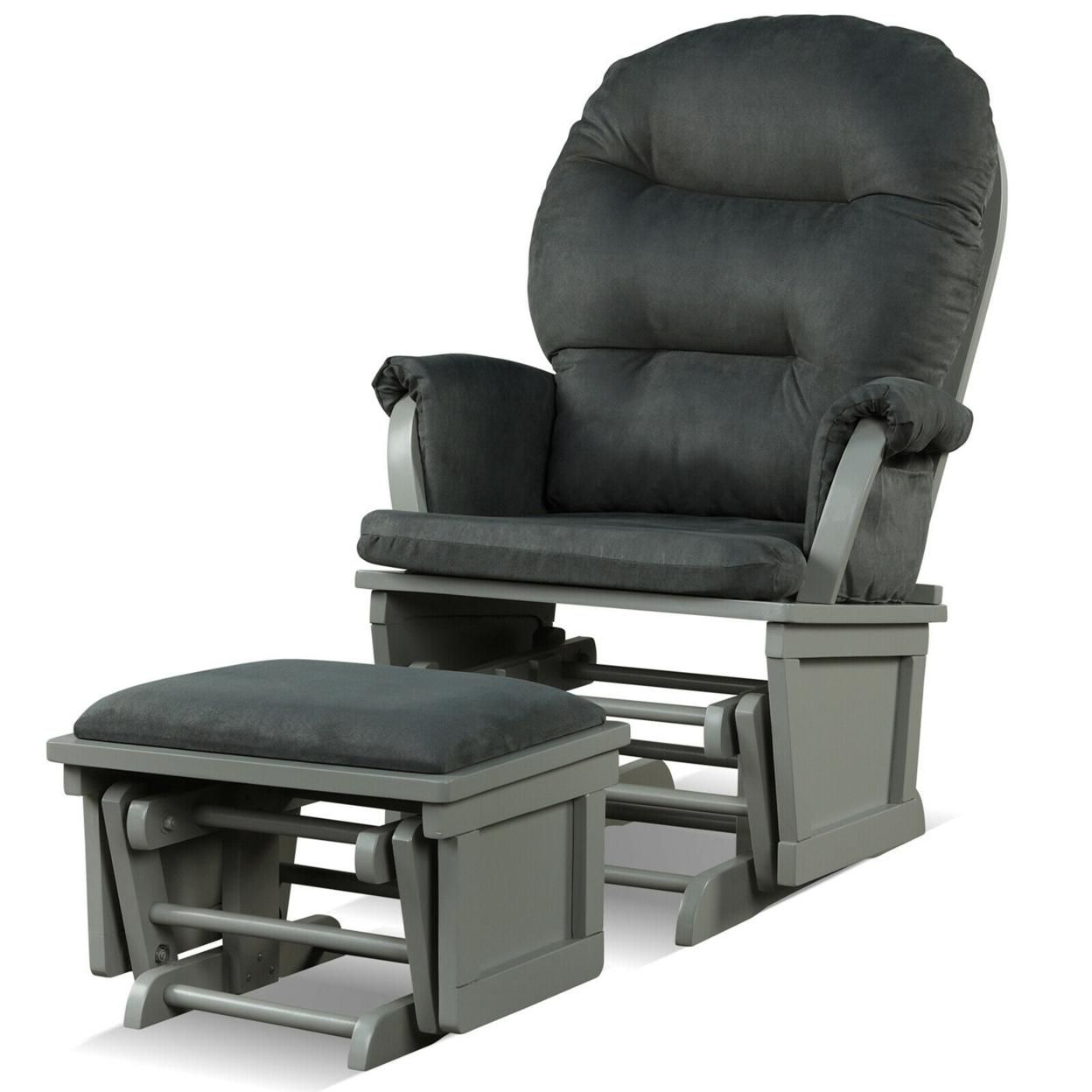 Gymax Wood Glider & Ottoman Cushion Set Baby Nursery Rocking Chair