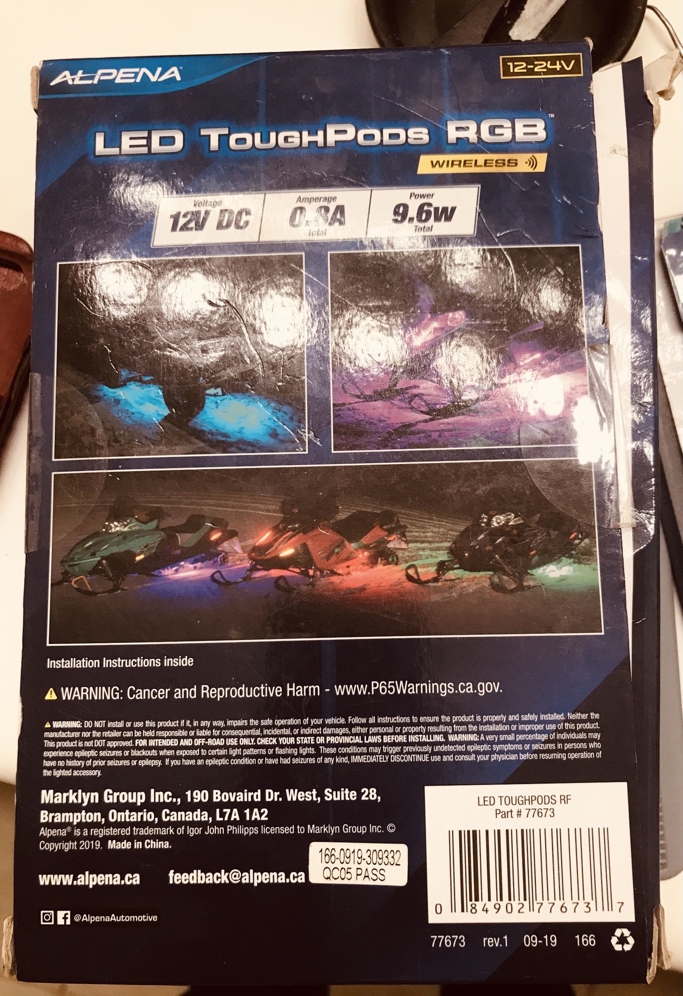 Alpena RGB Wireless 4 X LED ToughPods Multcolor Model 77673