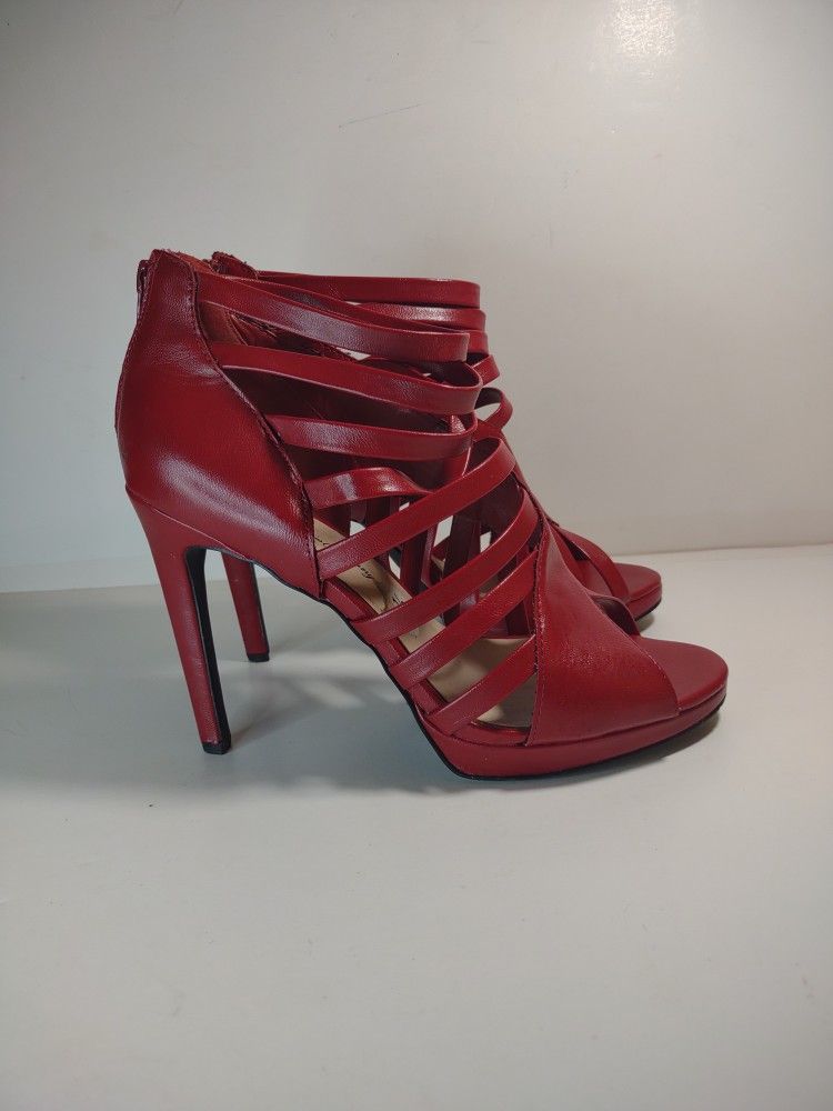 Penny Loves Kenny red strappy open toe stiletto heels size 8.5