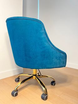 Velvet Tufted Accent/Office Chair in Blue (MSRP: $250) - 360 Degree Swivel, Rolling, Adj. Height. Boho Modern Glam MCM Style Thumbnail
