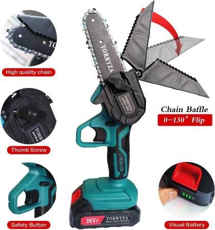 Mini Chainsaw Cordless Electric Chainsaw with 2 Upgraded Battery 2 Chain, 4-Inch Battery Chainsaw Mini Saw for Garden Tree Pruning Br