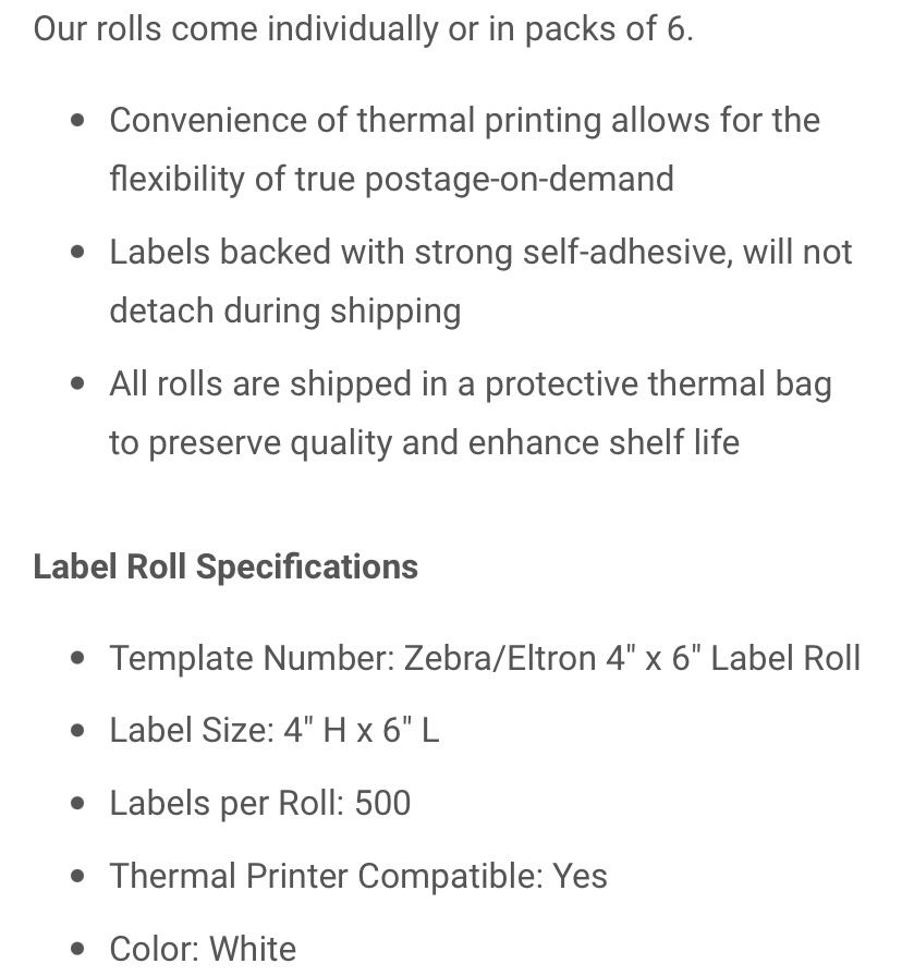 NEW Thermal Printer Shipping Label Rolls 4x6