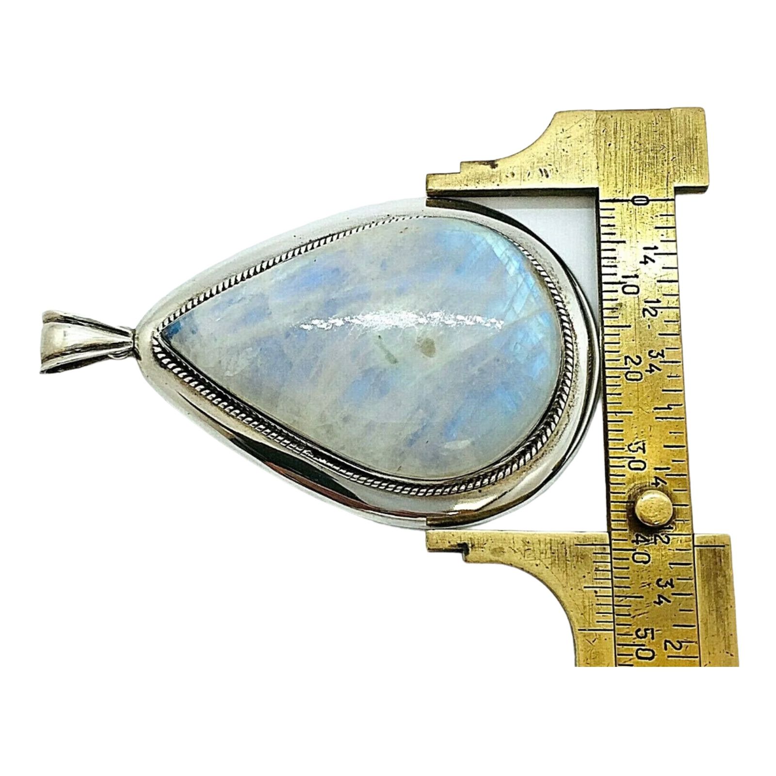 925 Solid Real Sterling Silver Large Natural Rainbow Moonstone Pendant 45mm