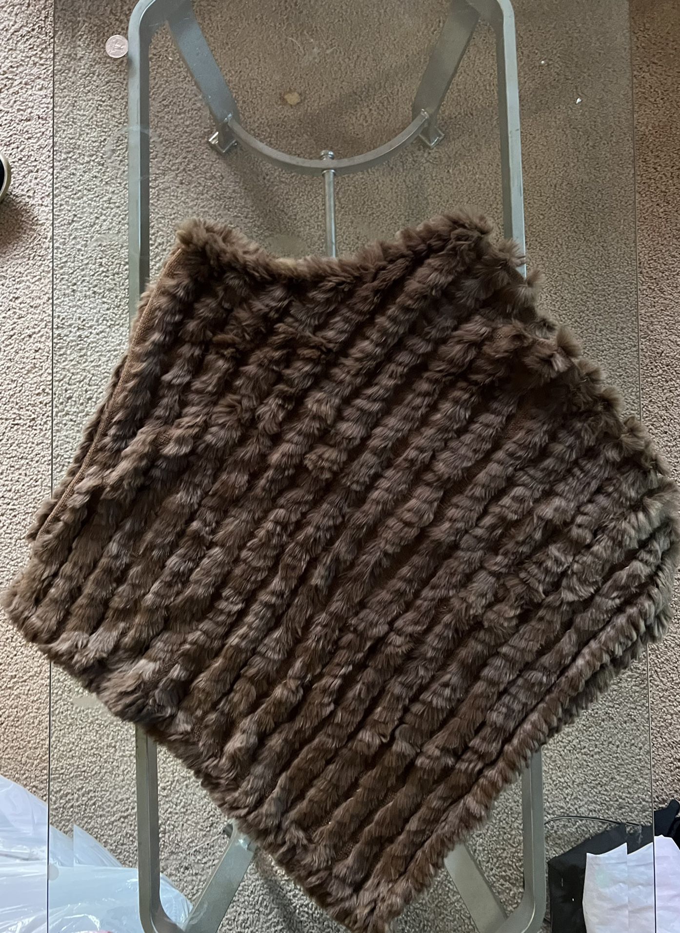 Black Rivet Brown Women Real Rabbit Fur Asymmetric Caplet -brown / Poncho / Cape original price $ 294
