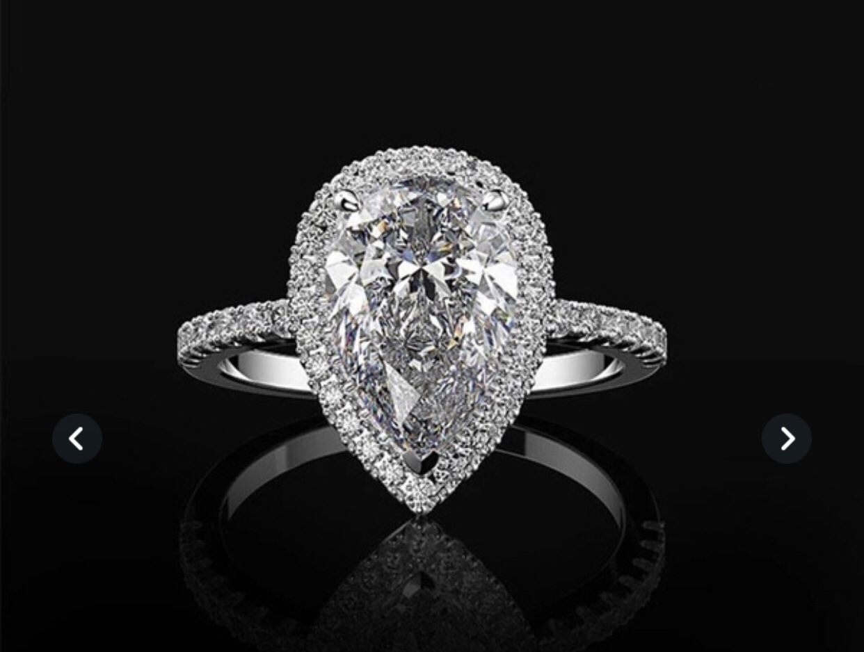 Luxury water Drop Moiessanite Diamond 925 Sterling Silver Pear Style Wadding Engagement Ring Size 8