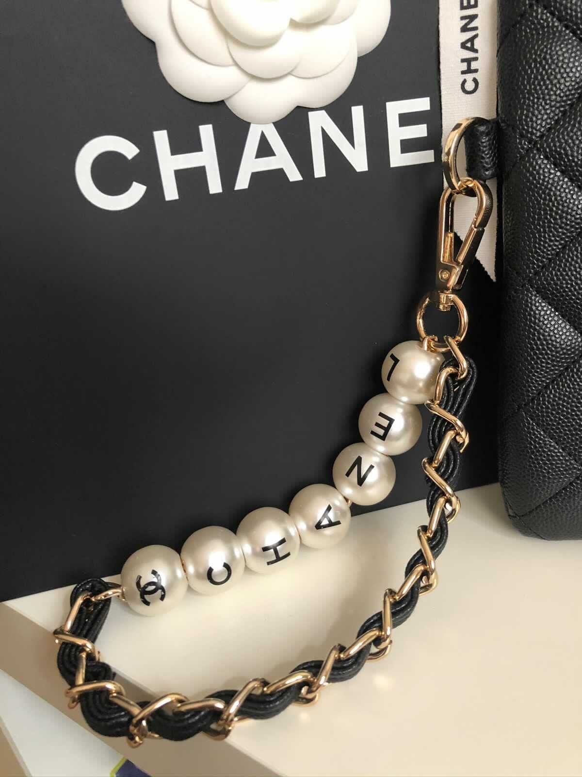 New Chanel Black Purse With A Pearl Hand Strap, Includes Chanel Box, VIP GIFT