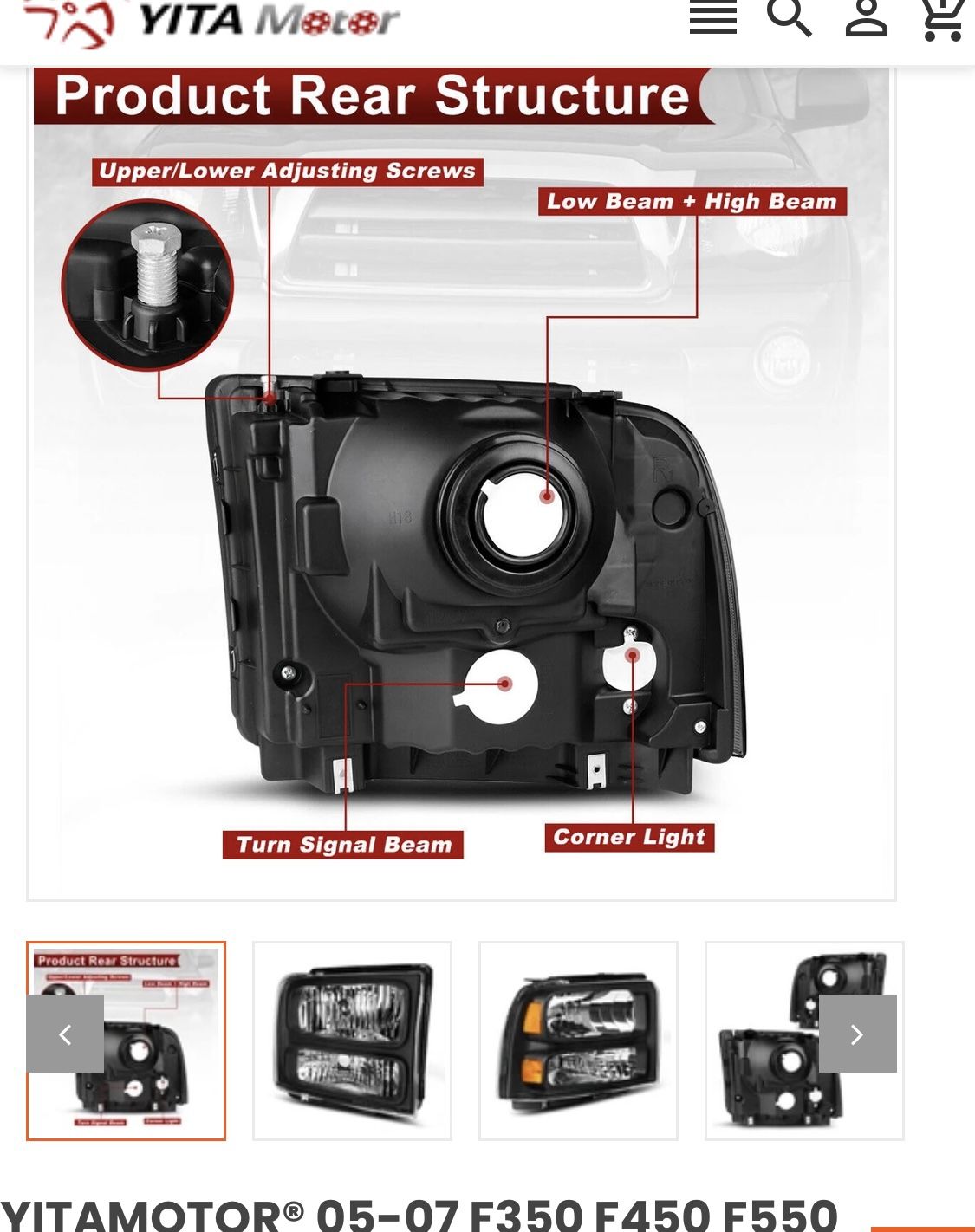 HA01-Q001 05-07 F350 F450 F550 Super duty/ 05 Ford Excursion Headlight Assembly OE Projector Headlamp Black Housing