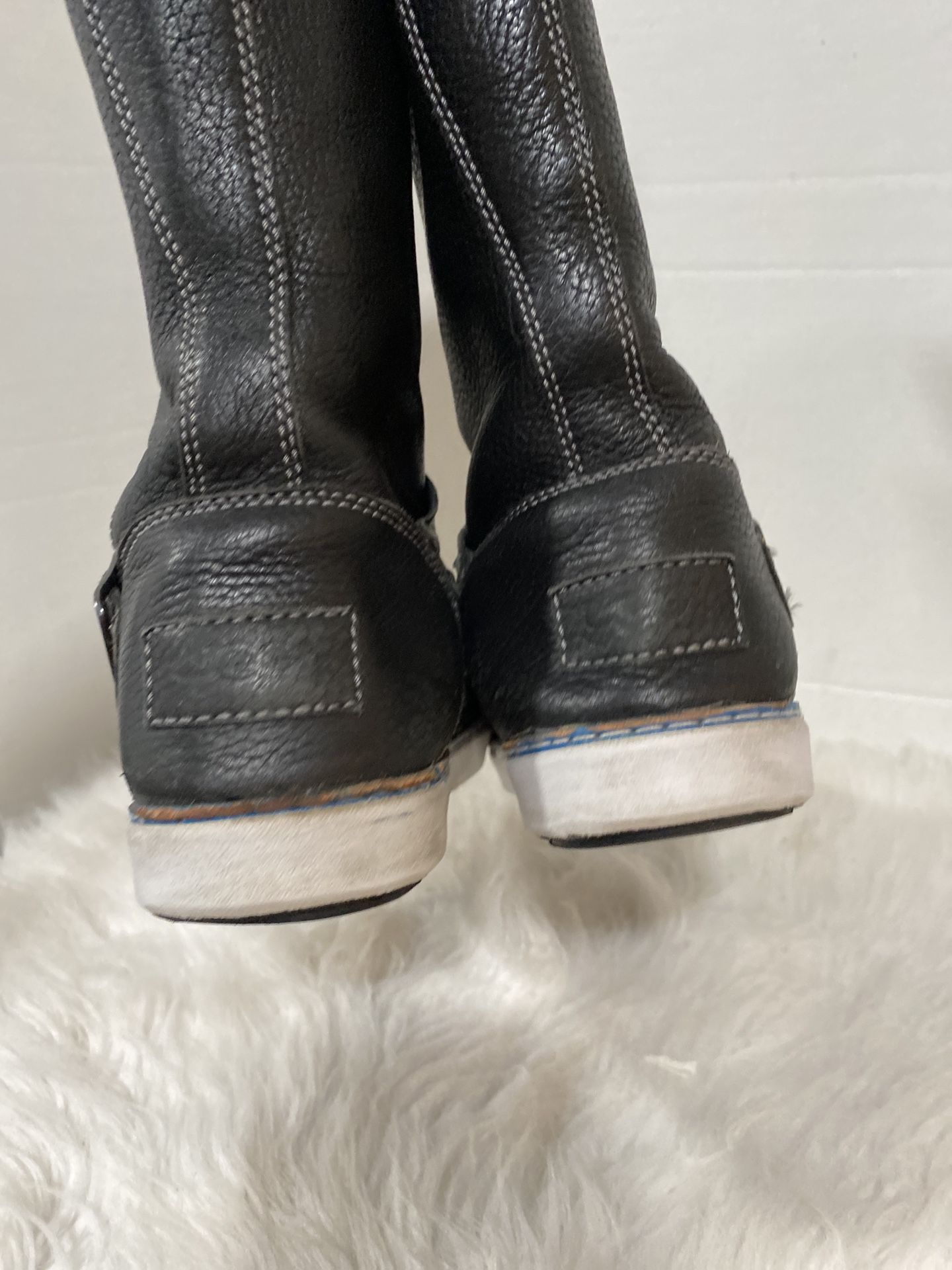 UGG Australia Andra Black Leather Mid Calf Women Boots Size 7.5