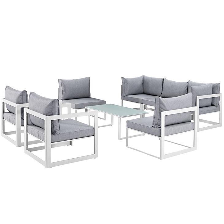 Fortuna 8 Piece Outdoor Patio Sectional Sofa Set, White Gray Size : 118"Lx91"Wx32.5"H