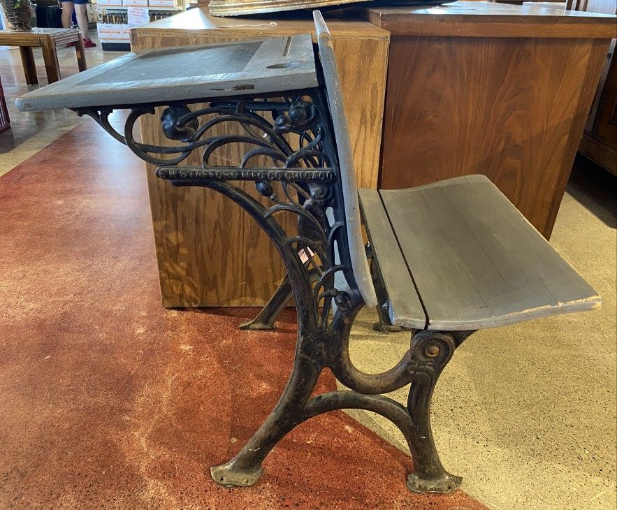 Cool Grey Vintage School Desk