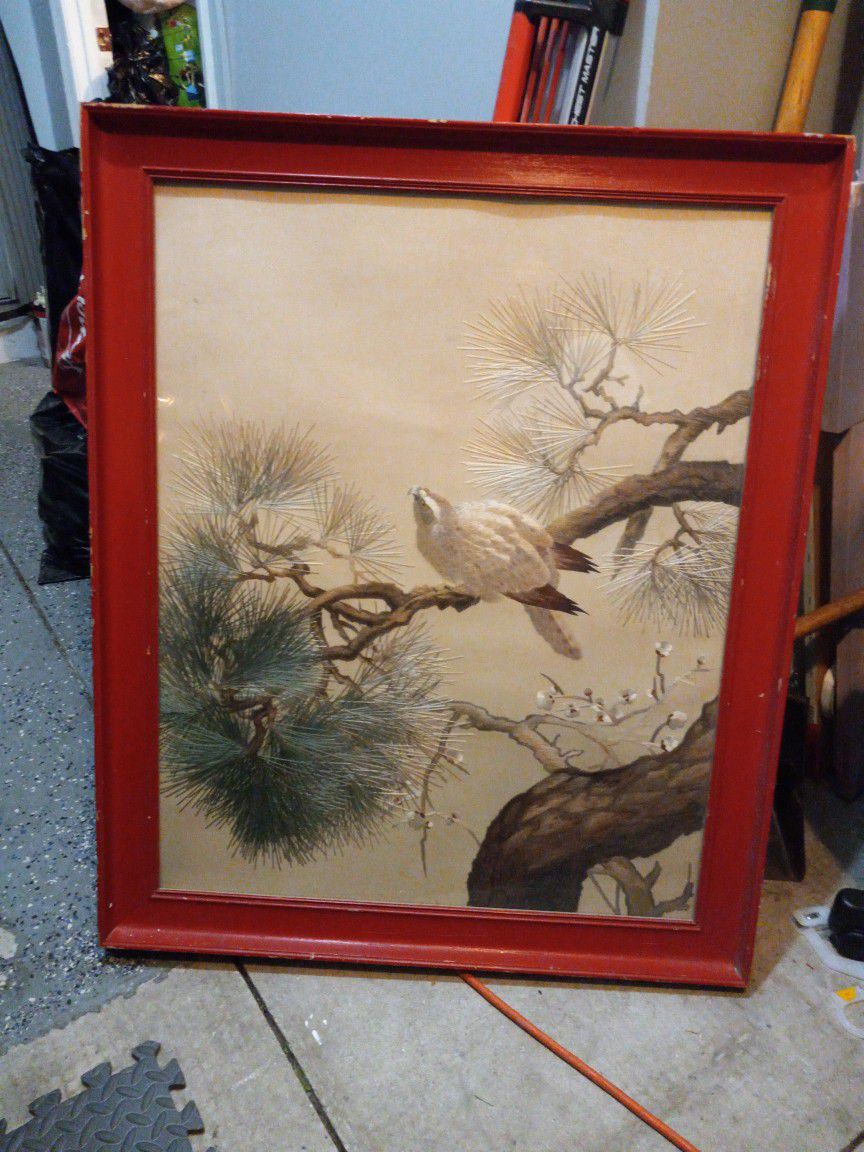 Vintage Japanese Embroidery Painting LARGE size Frame