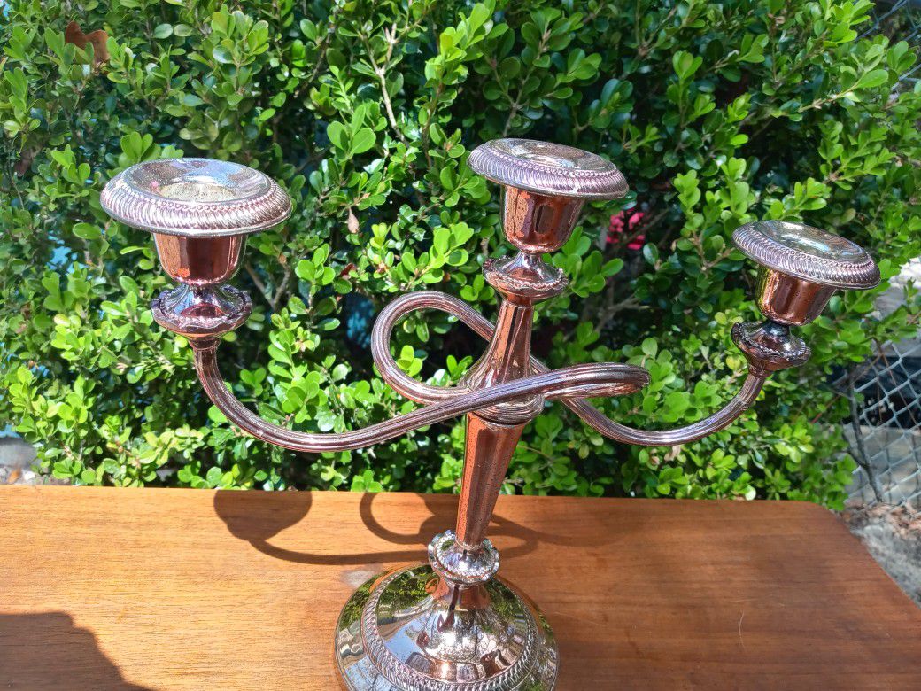 English Queen Anne Style 3 Tier Silver Plate Candelabra