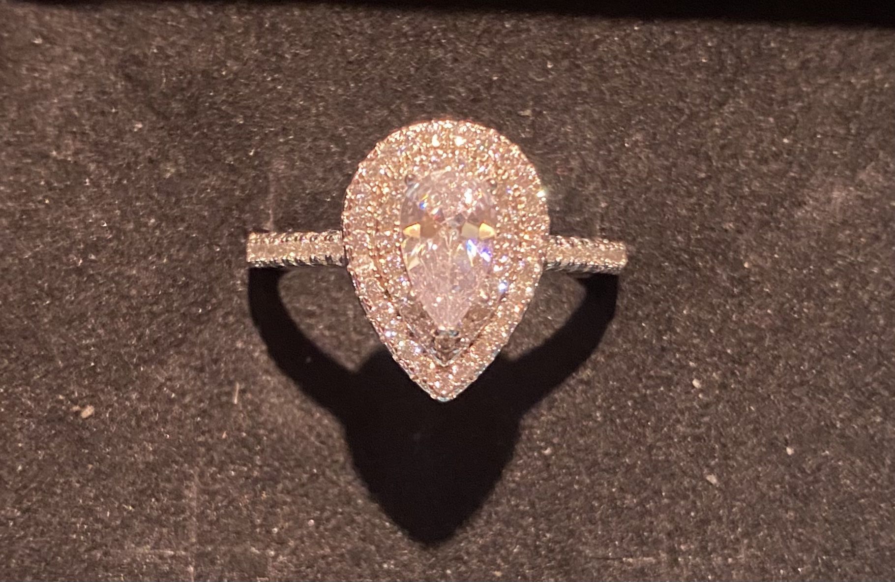 Tear Cut Diamond Double Halo Silver Ring S925 Sz 6 & 9
