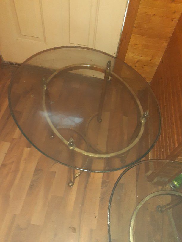 Glass Coffee Table And End Table....gold Frame....nice A Glass Is Heavy
