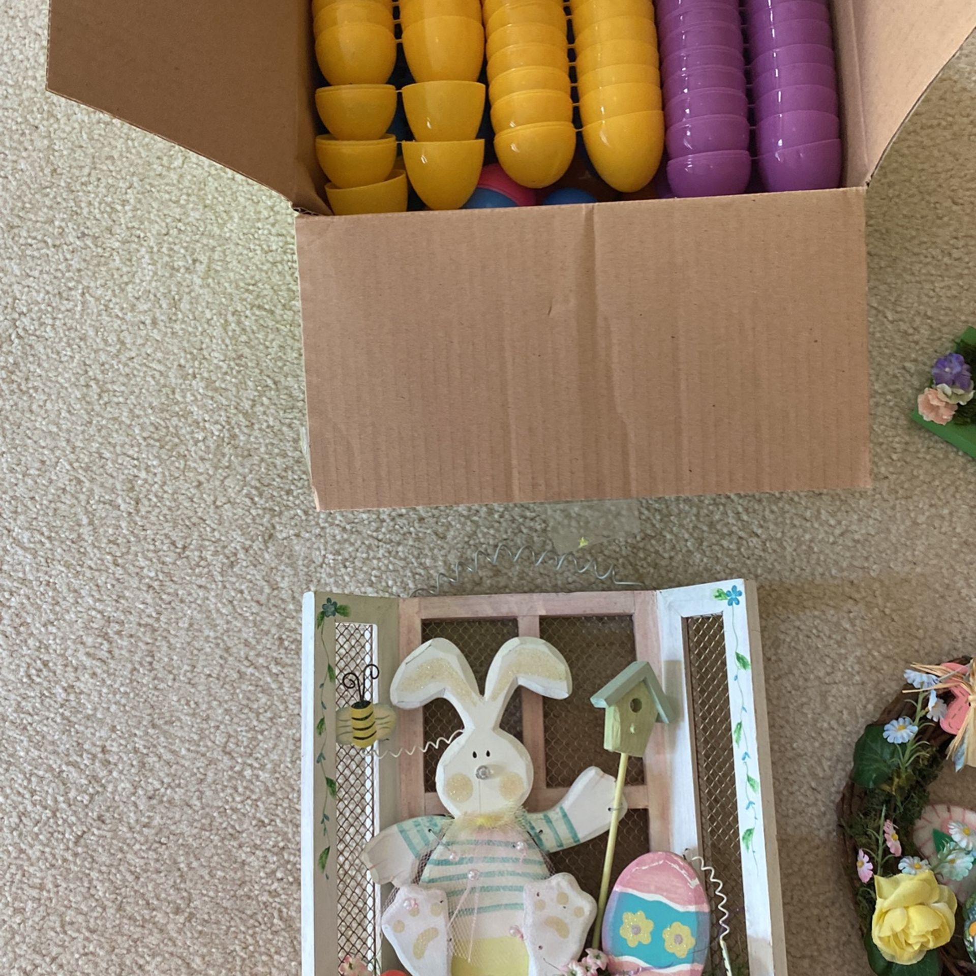 Assorted Easter Decor And Plastic Eggs