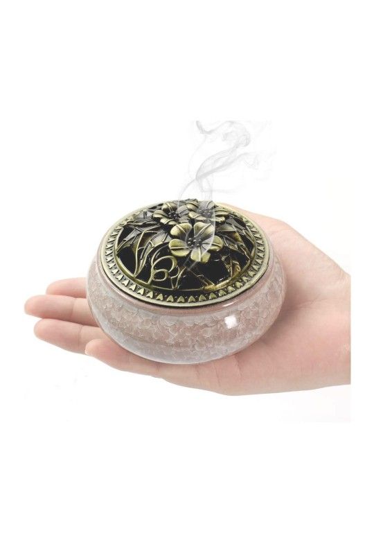 Xiao Ceramic Stick Incense Burner and Cone Incense Stick Holder Ash Catcher (Ice Crack White)