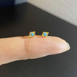 Gold Turquoise Stud Earrings,S925 Silver Turquoise Studs,Tiny Turquoise Studs,Minimalist Earrings,Diamond Shape Studs,Tiny Gold Studs, Gifts Thumbnail
