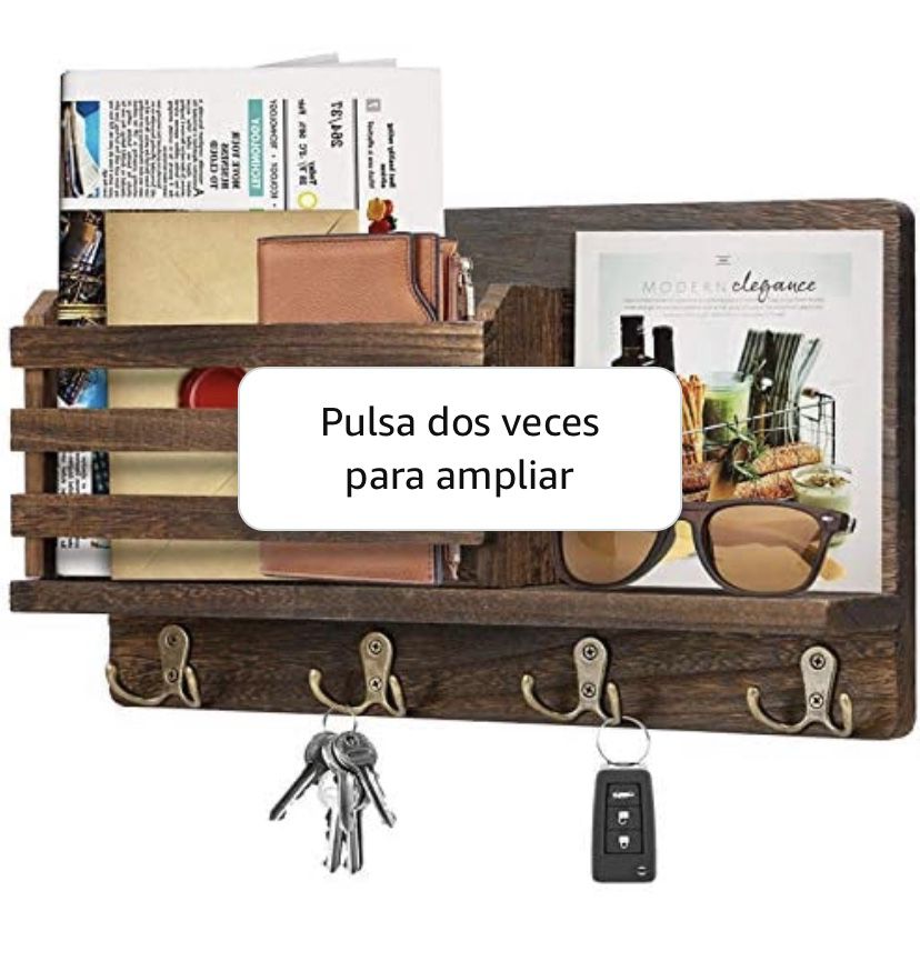 . Key Holder Mail Organizer, Wall Mount Mail Sorter Key Hook, Wooden Rustic Wall Decorative Key Rack with 4 Double Hooks & A Floating Shelf for Entryw
