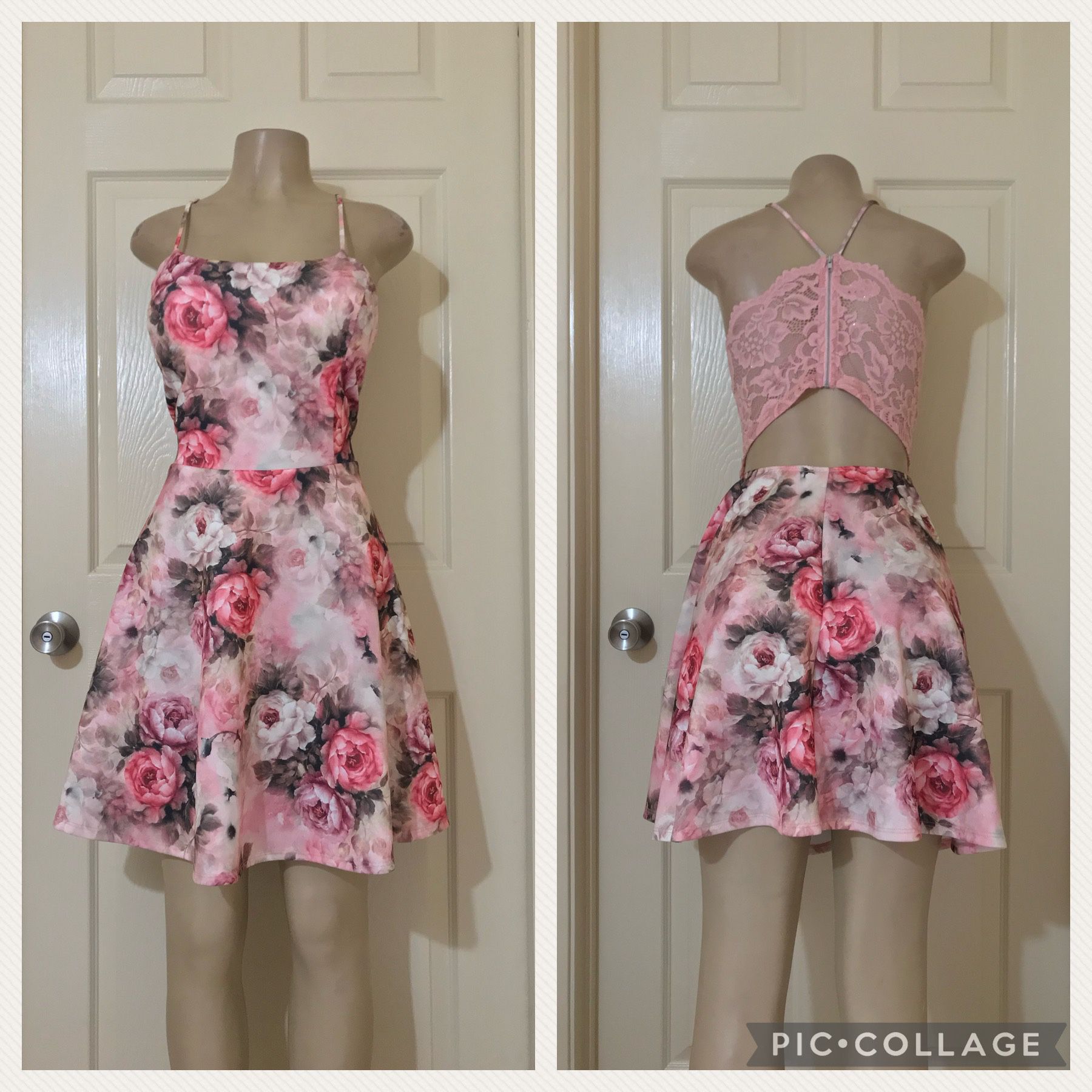 *(PLUS) Blush Mixed Floral/Lace Skater Dress •2XL,3XL