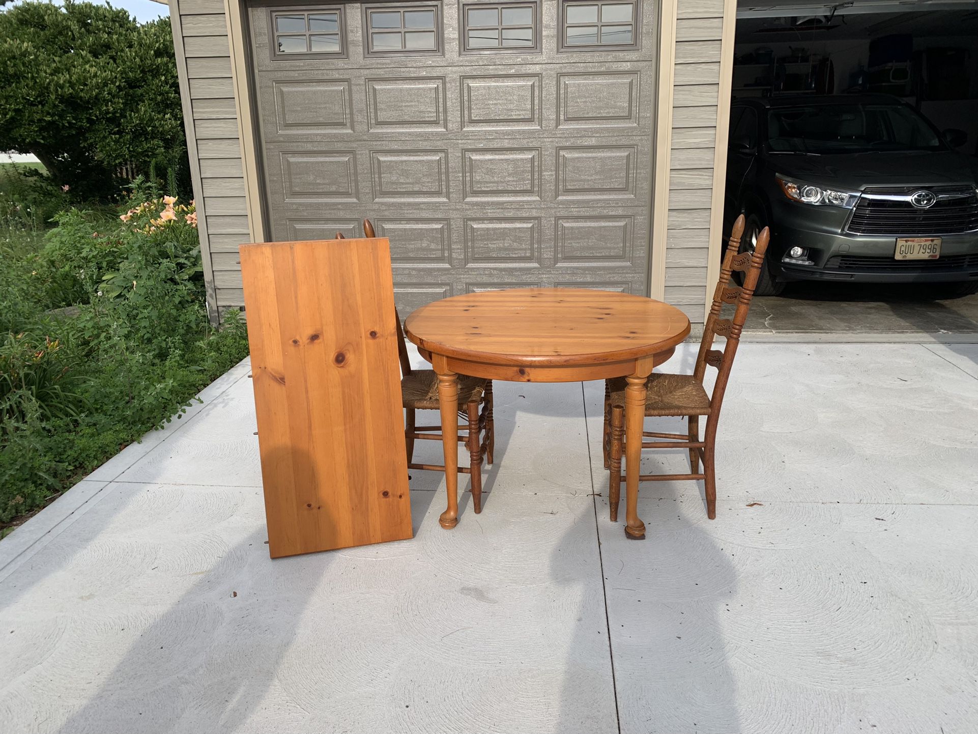 Solid Wood Pine Farmhouse Kitchen Or Dining Table With Leaf for 4 - 6 Plus 2 Chairs