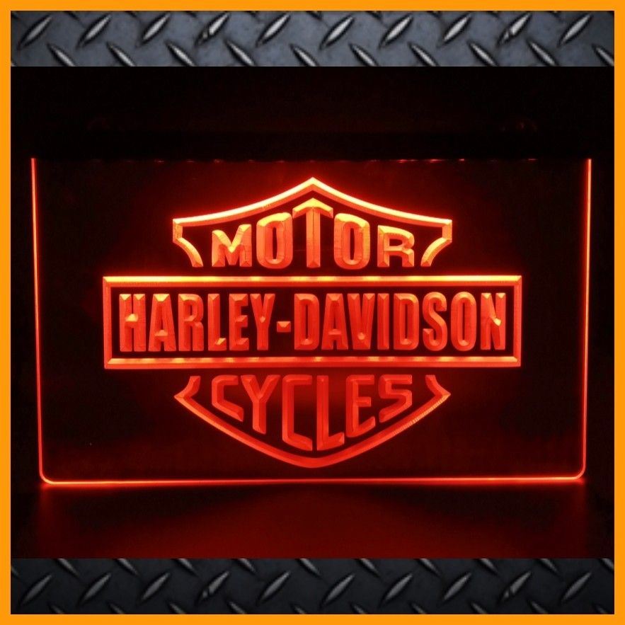 NEW 3D HARLEY DAVIDSON (+Others) 8"x 12" EDGE LIT SIGN• MAN CAVE. BAR. GARAGE. LIGHT! NEON LIKE GLOW